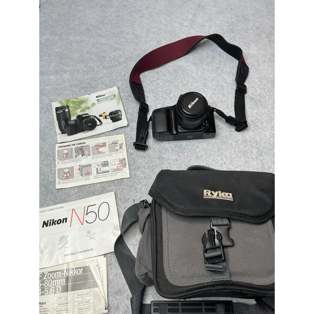Nikon N50 Camera 35-80mm Lens With Papers Carrying‎ Case Extra Batteries  Tested